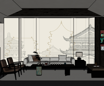 New Chinese Style A Living Room-ID:737027885