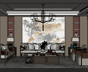 New Chinese Style A Living Room-ID:128561026