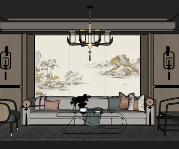 New Chinese Style A Living Room-ID:527401923