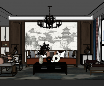 New Chinese Style A Living Room-ID:793689971