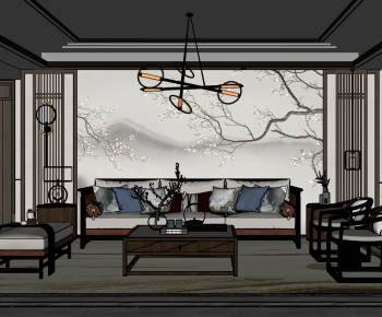 New Chinese Style A Living Room-ID:768337974