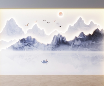 中式山水画背景墙-ID:942112924