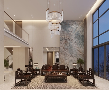 多场景-新中式挑空别墅客厅+餐厅-ID:557167051