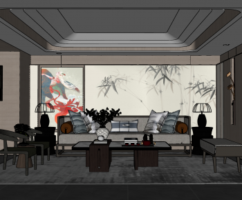 New Chinese Style A Living Room-ID:664737946
