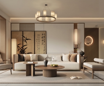 多场景-新中式宋式风客厅+餐厅-ID:299277071