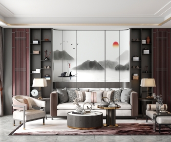 New Chinese Style A Living Room-ID:974308017