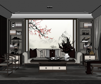 New Chinese Style A Living Room-ID:888250115
