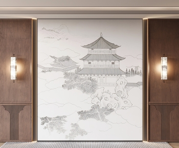 新中式中古风背景墙-ID:257470674