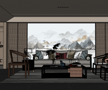 New Chinese Style A Living Room-ID:639997968