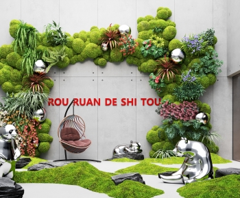 现代室内苔癣植物墙造景-ID:722352984