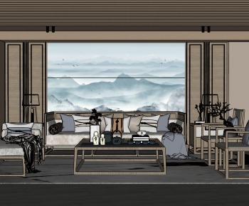 New Chinese Style A Living Room-ID:724893094