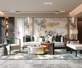 New Chinese Style A Living Room-ID:737335922