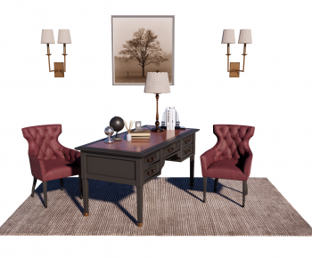 European Style Computer Desk And Chair-ID:923998124