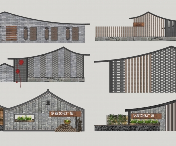 新中式乡村院墙景墙组合-ID:187526943
