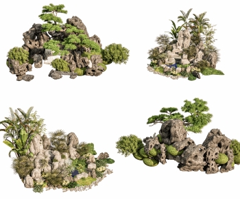 新中式假山植物景观组合-ID:389733089