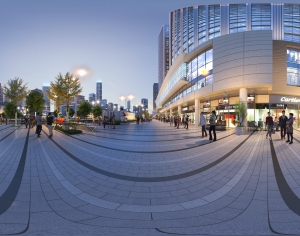 HDR城市傍晚小区社区广场全景-ID:436826946