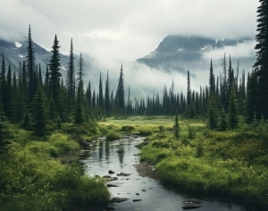 现代森林小河风景-ID:6307245