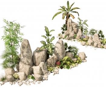新中式假山水景石头植物小品组合-ID:593153951