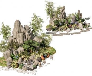 现代庭院假山石头植物小品组合-ID:239012004
