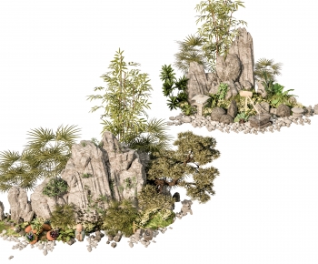 现代庭院假山石头植物小品组合-ID:652039137