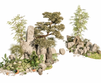 新中式假山植物景观小品组合-ID:315849073