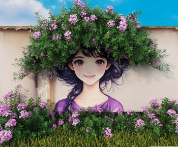 现代网红植物美女打卡景墙-ID:136812934