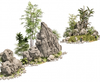 新中式假山景石植物小品组合-ID:131270939
