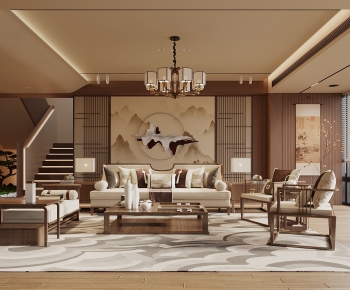 New Chinese Style A Living Room-ID:916372061