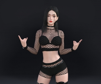 现代朋克风美女黑衣网衣DJ少女-ID:417670978