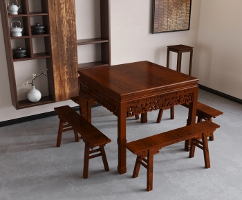 新中式实木雕花餐桌椅组合-ID:722193963