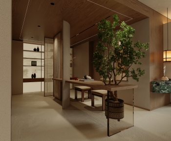 多场景-新中式宋式风入户玄关+餐厅+客厅-ID:406925922