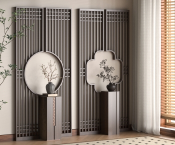 新中式实木花格屏风花架组合-ID:643683917