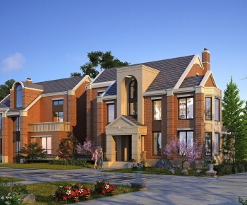 Simple European Style Double Townhouse-ID:129740008