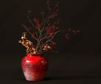 新中式红色花瓶干枝花艺-ID:399915937