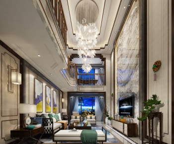 新中式挑空别墅客厅-ID:685789111