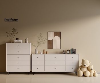 Poliform现代奶油风白色边柜斗柜组合-ID:145586017