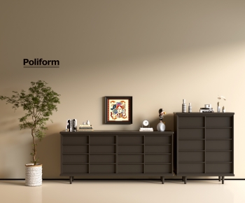 Poliform现代实木黑色边柜斗柜组合-ID:185933111