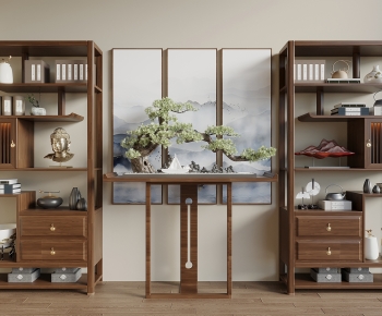 新中式实木博古架端景台组合-ID:440361024