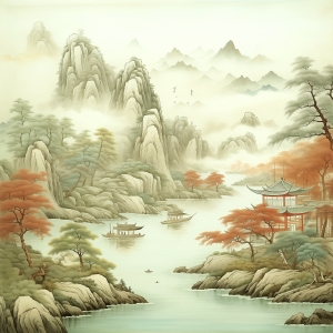 中式壁纸壁画-ID:307607893