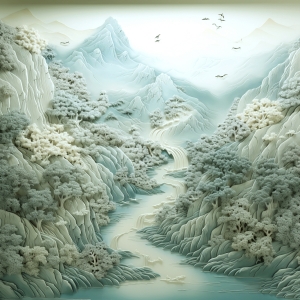新中式浮雕山水装饰画-ID:104470976