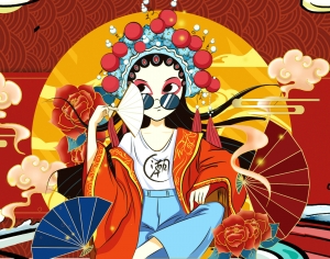 现代国潮来袭壁纸壁画-ID:633951908
