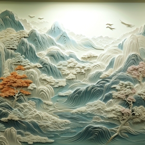 新中式浮雕山水装饰画-ID:259130092