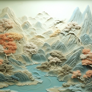 新中式浮雕山水装饰画-ID:258192066