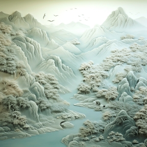 新中式浮雕山水装饰画-ID:105429896