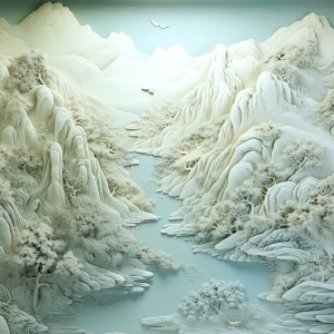 新中式浮雕山水装饰画-ID:979740616