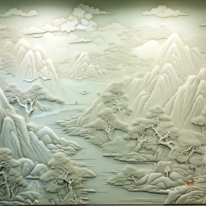 新中式浮雕山水装饰画-ID:321229934