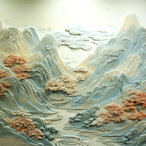 新中式浮雕山水装饰画-ID:161782032