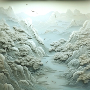 新中式浮雕山水装饰画-ID:176985981