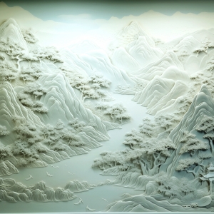 新中式浮雕山水装饰画-ID:517899044