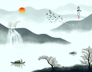 新中式山水壁纸-ID:608608014